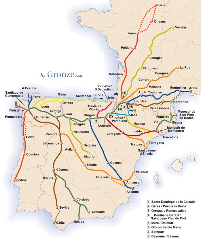Mapa de los Caminos de Santiago
